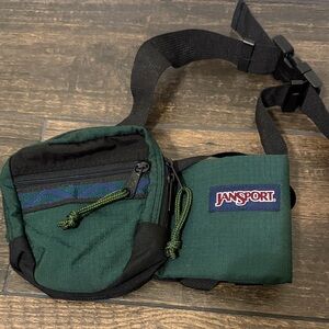 Vintage 90s JanSport Forest Green Hiking Belt Bag W/ Bottle Holder